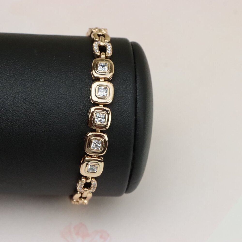 "Cushion Cut Crystal Rose Gold Link Bracelet, XPBL0770 - Picture 7 of 12
